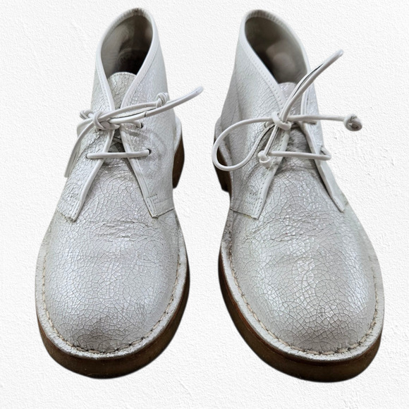 Tory Burch White Crackle Leather Desert Boots Size 7.5 Lace-Up Ankle Chukka Boot - Picture 3 of 8